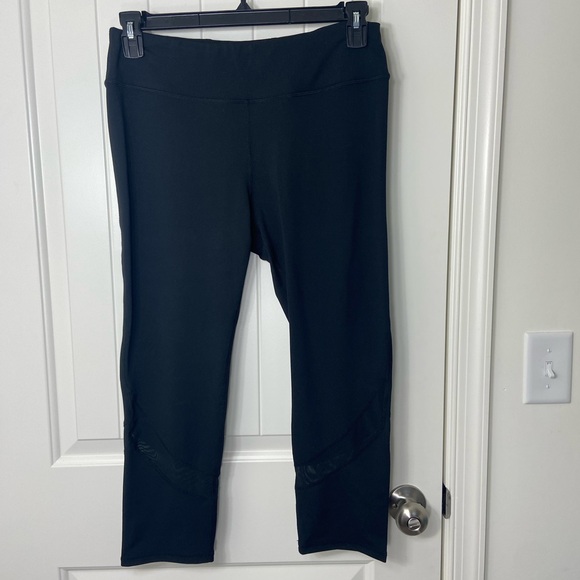 NWOT GAIAM women’s solid black mesh stripe pocket high waisted active leggings L - Picture 1 of 8
